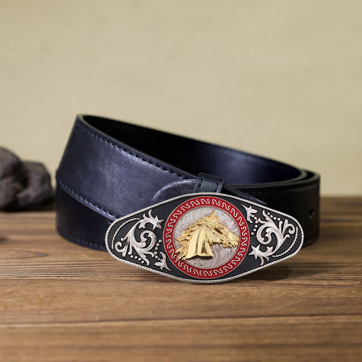 Men's DIY Western Black Gold Animal Buckle Leather Belt