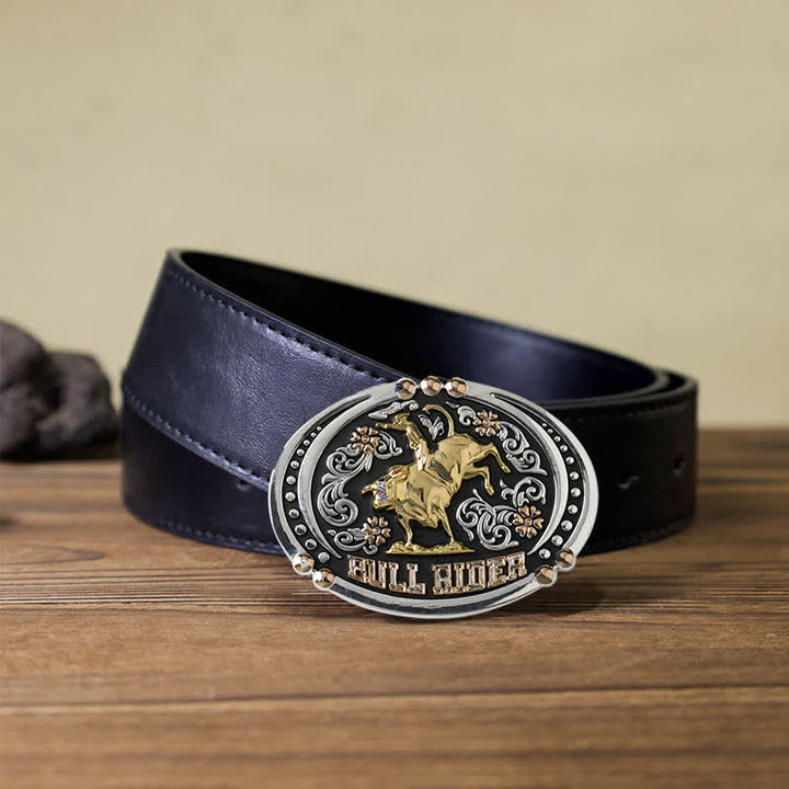 Men's DIY Bull Rider Two Tone Buckle Leather Belt