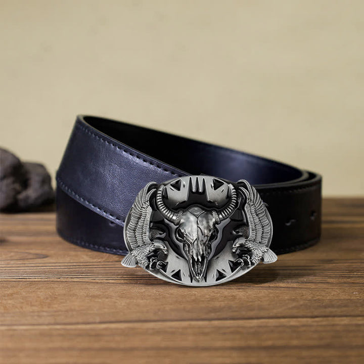 Men's DIY Vintage Bull & Dual Eagles Buckle Leather Belt