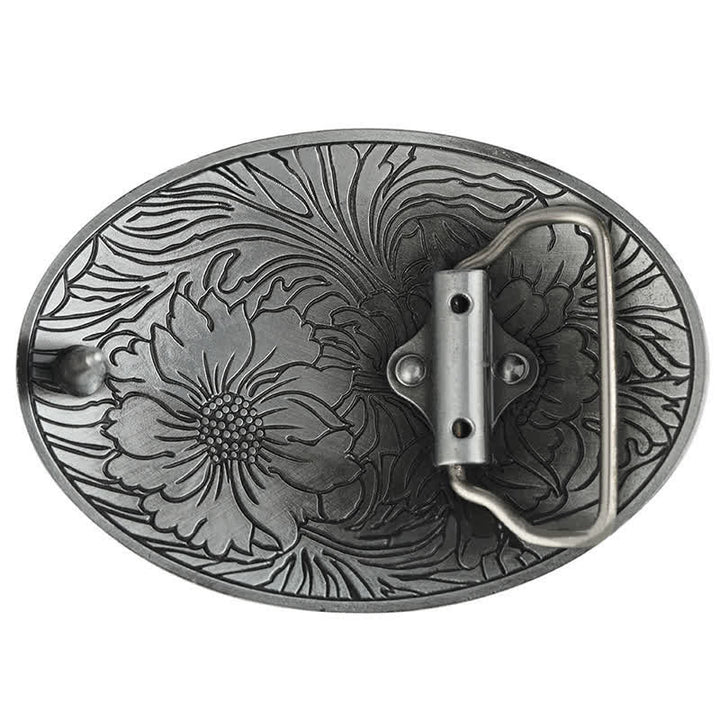 Men's DIY Oval Western Floral Buckle Leather Belt