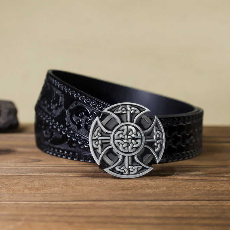 Men's DIY Viking Celtic Cross Knot Buckle Leather Belt