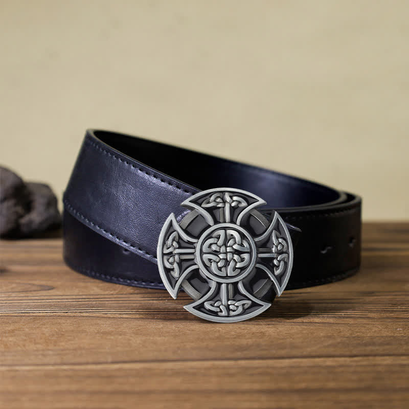 Men's DIY Viking Celtic Cross Knot Buckle Leather Belt