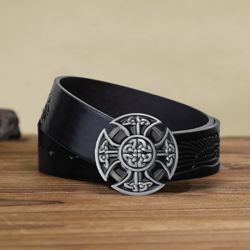 Men's DIY Viking Celtic Cross Knot Buckle Leather Belt