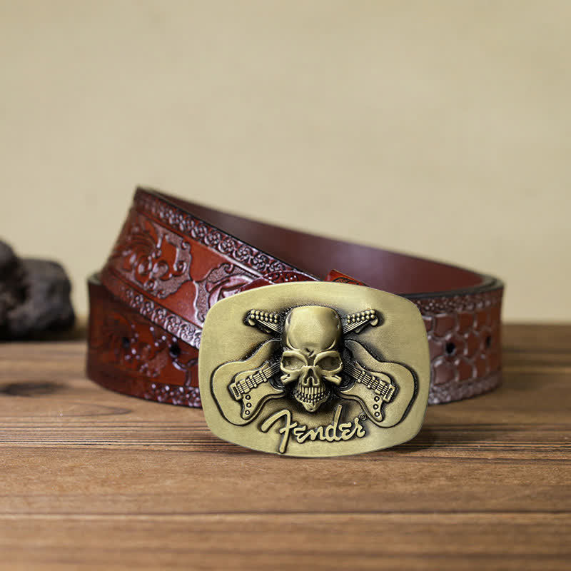 Men's DIY Musical Guitar Skull Buckle Leather Belt