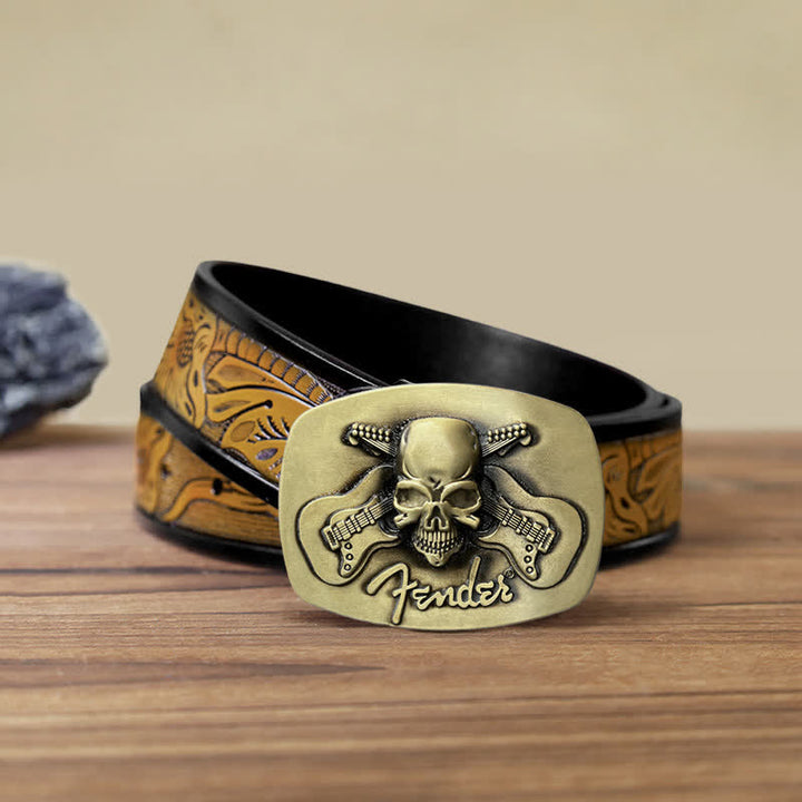 Men's DIY Musical Guitar Skull Buckle Leather Belt