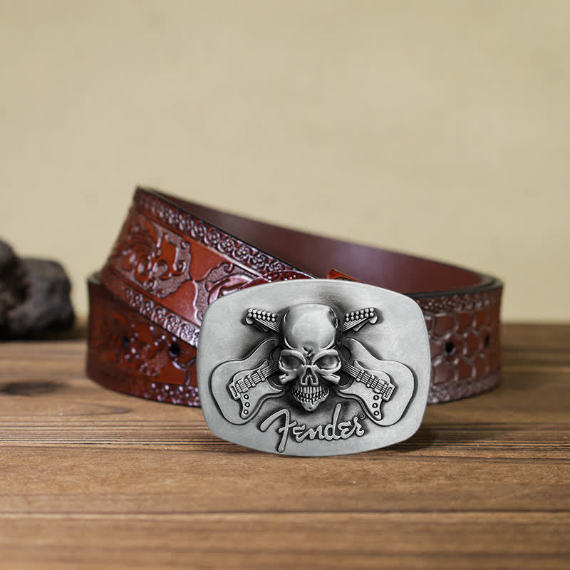 Men's DIY Musical Guitar Skull Buckle Leather Belt