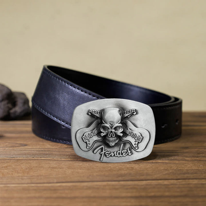 Men's DIY Musical Guitar Skull Buckle Leather Belt