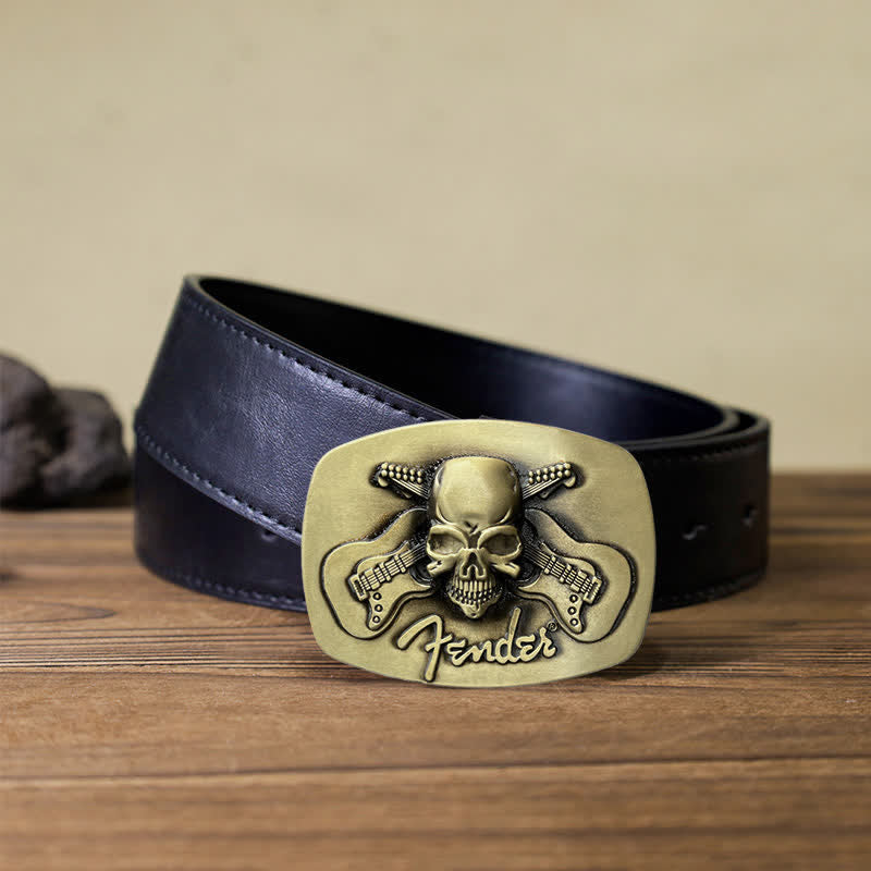 Men's DIY Musical Guitar Skull Buckle Leather Belt