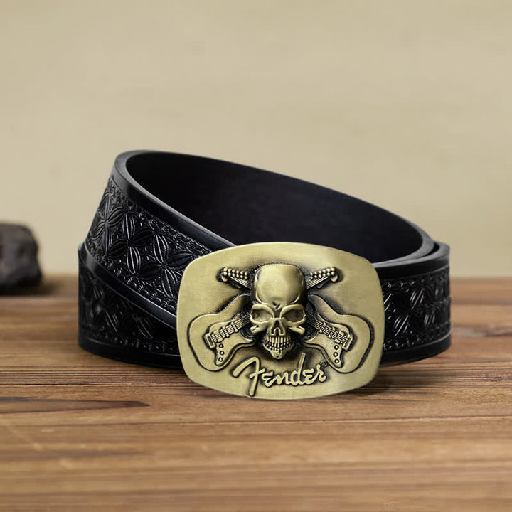 Men's DIY Musical Guitar Skull Buckle Leather Belt