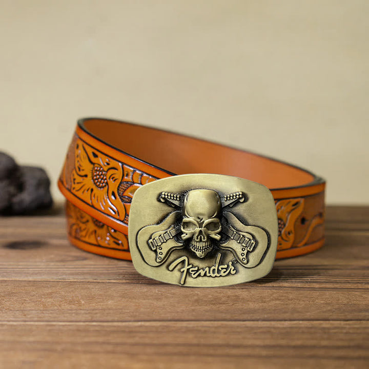 Men's DIY Musical Guitar Skull Buckle Leather Belt