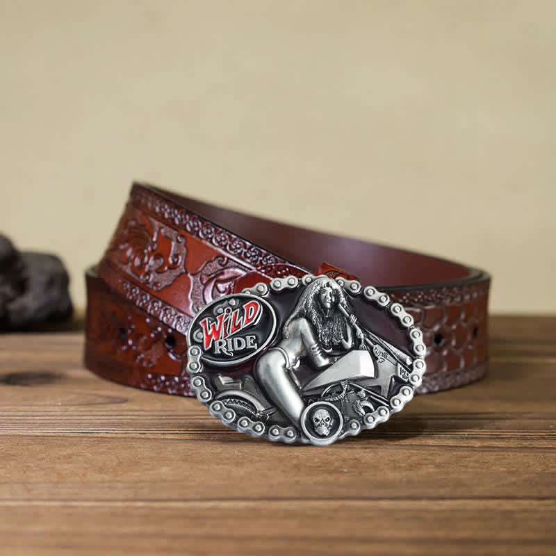 Men's DIY Wild Ride Motorcycle Lady Buckle Leather Belt