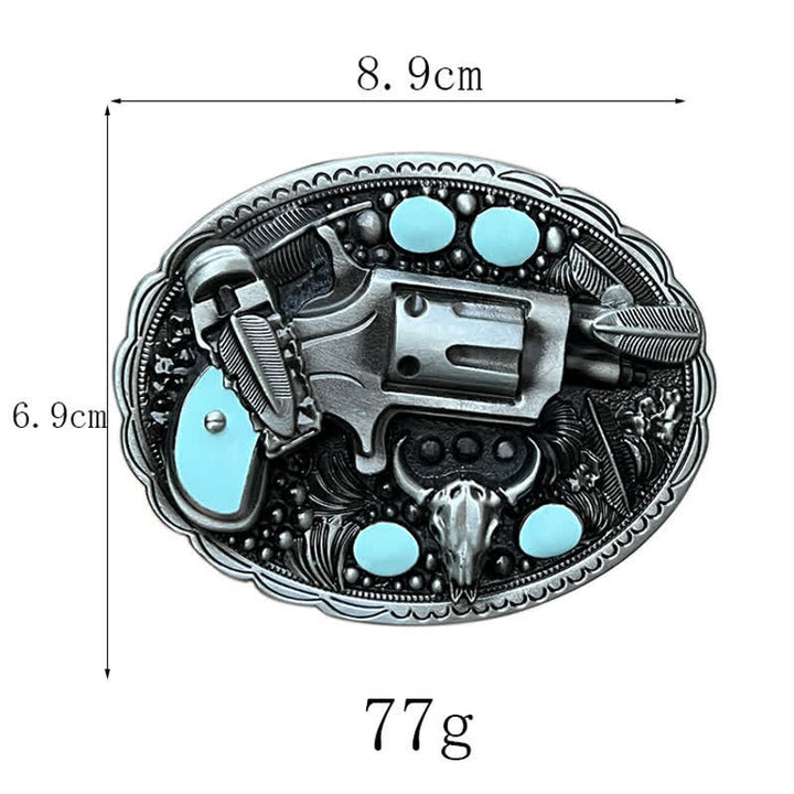 Men's DIY Pistol Bull Head Buckle Leather Belt