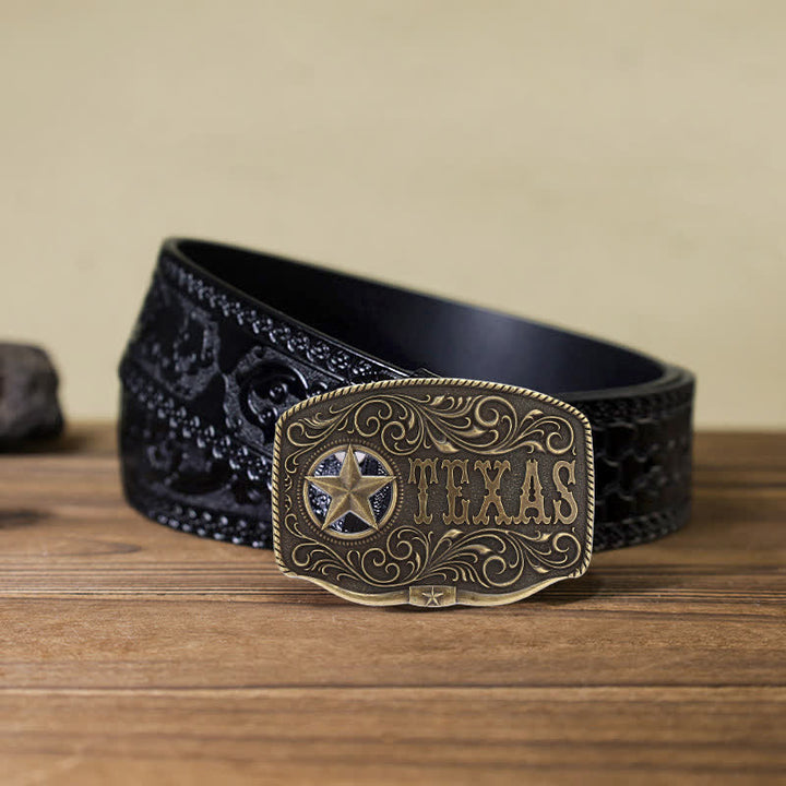 Men's DIY Texas Hollow Pentagrame Buckle Leather Belt