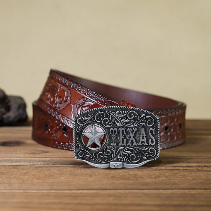 Men's DIY Texas Hollow Pentagrame Buckle Leather Belt