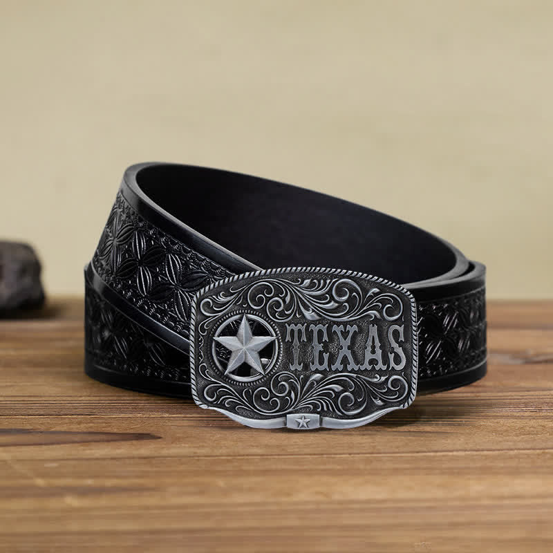 Men's DIY Texas Hollow Pentagrame Buckle Leather Belt