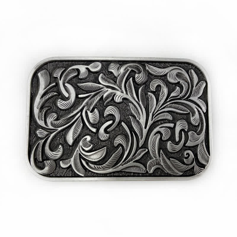 Men's DIY Art Leaves Scrollwork Buckle Leather Belt