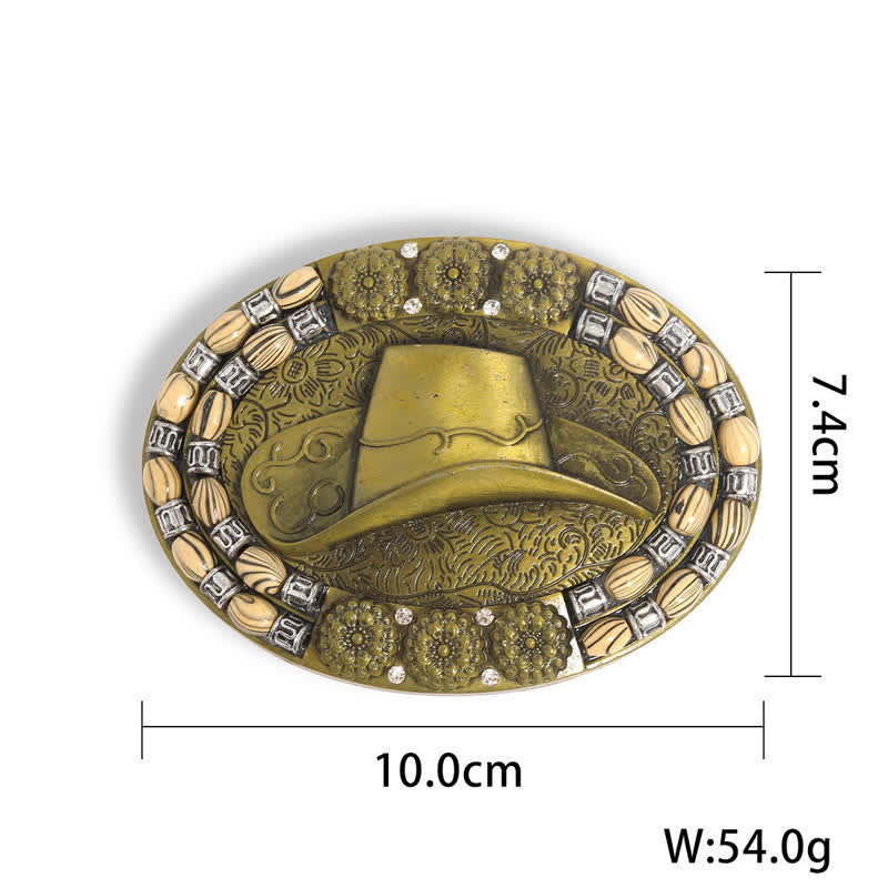 Men's DIY Gold Cowboy Hat Beads Decor Buckle Leather Belt