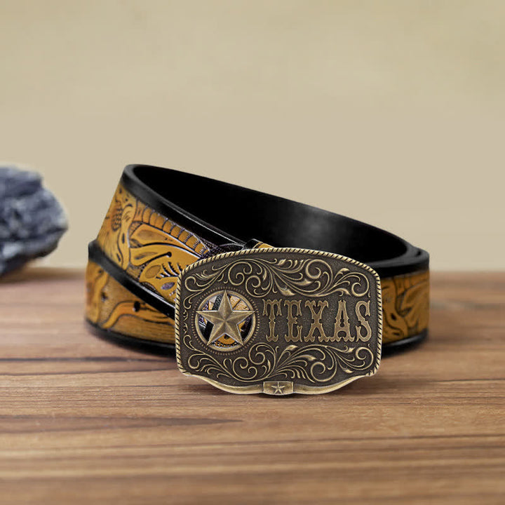 Men's DIY Texas Hollow Pentagrame Buckle Leather Belt