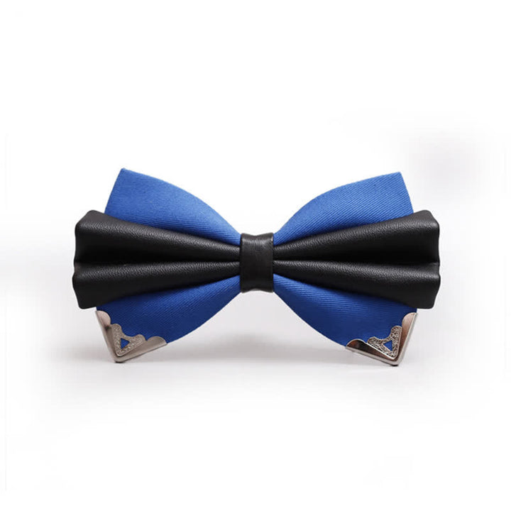 Men's Double Layer Faux Leather Golden Tipped Bow Tie