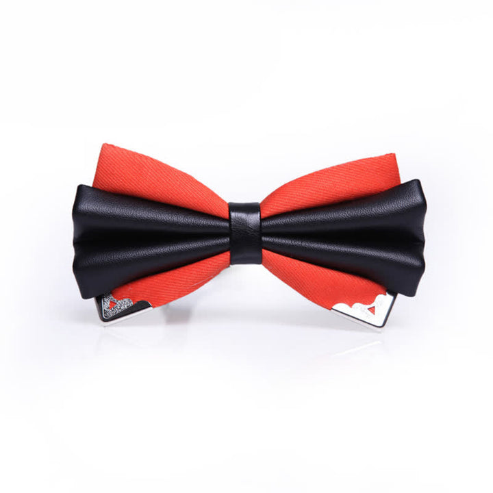 Men's Double Layer Faux Leather Golden Tipped Bow Tie