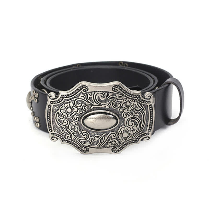 Men's Punk Floral Buckle Rivet Studded Leather Belt