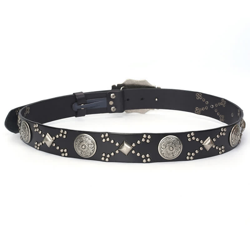 Men's Punk Floral Buckle Rivet Studded Leather Belt