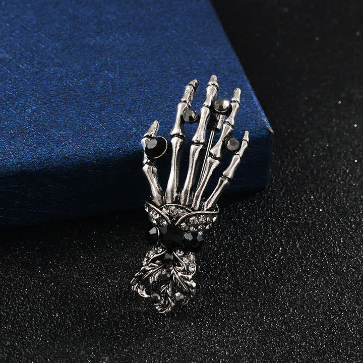 Men's Skeleton Finger Hand Rhinestone Brooch Pin