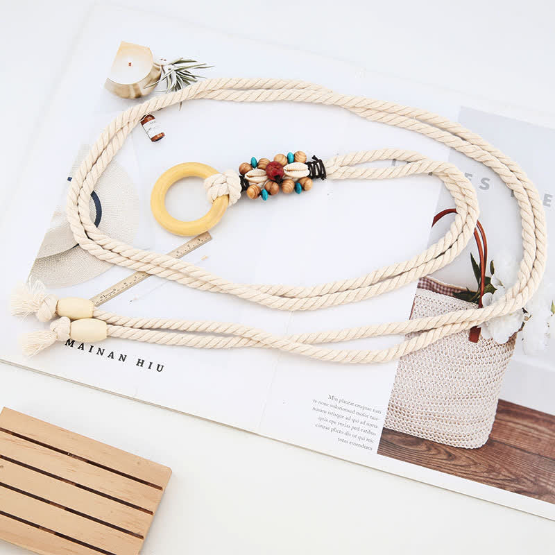 Women's Tribal Decor Ring Link Boho Waist Rope Belt