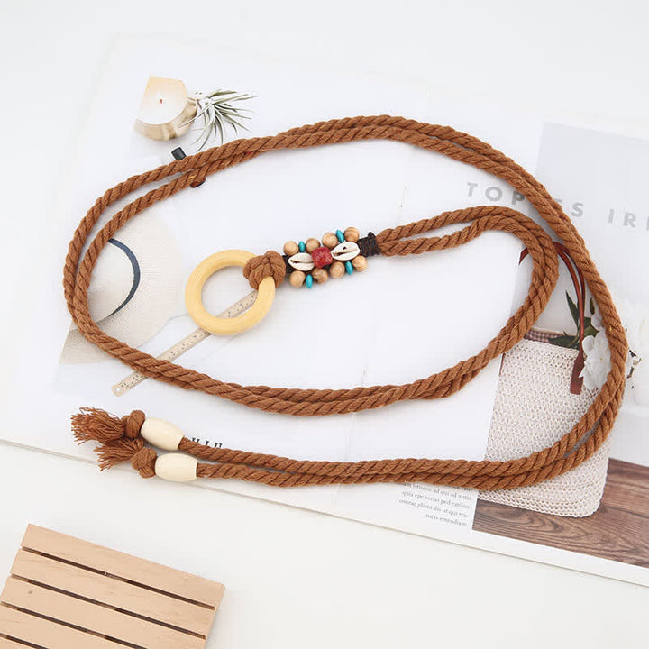 Women's Tribal Decor Ring Link Boho Waist Rope Belt