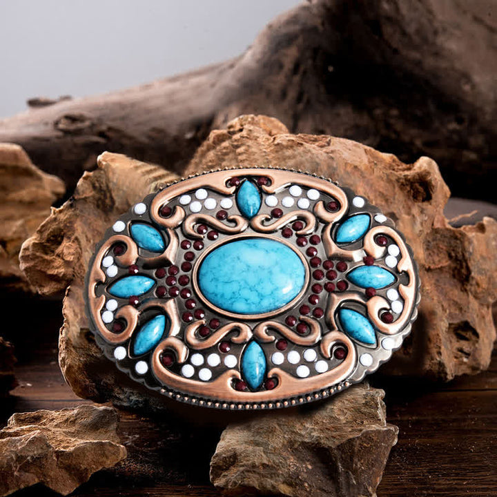 Men's DIY Turquoise Mixed Stones Buckle Leather Belt