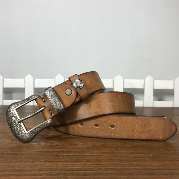 Engraved Floral Indian Element Loop Leather Belt