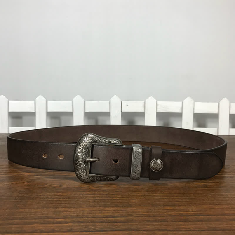 Engraved Floral Indian Element Loop Leather Belt