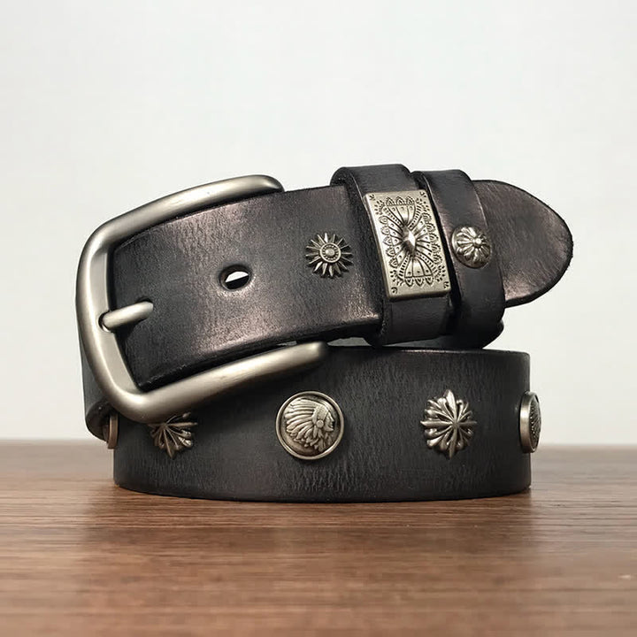 Retro Metal Rivet Studded Casual Jeans Leather Belt