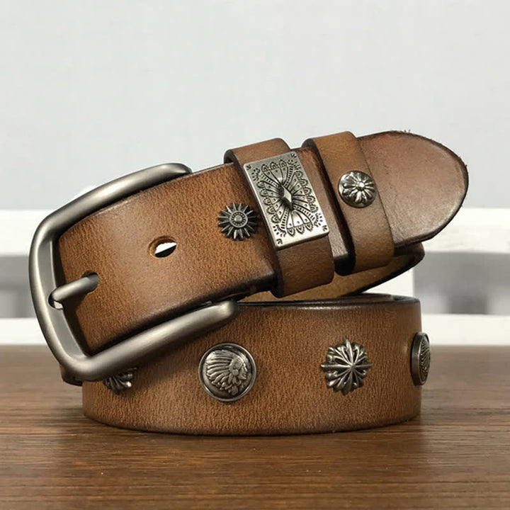 Retro Metal Rivet Studded Casual Jeans Leather Belt