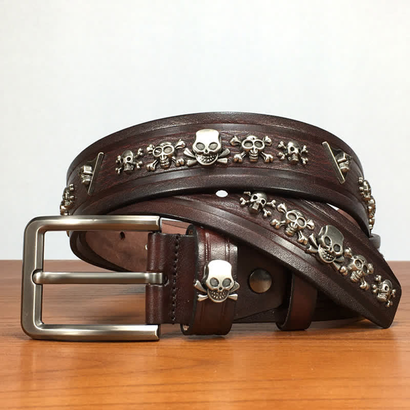 Punk Skull Shape Rivet Studded Leather Belt