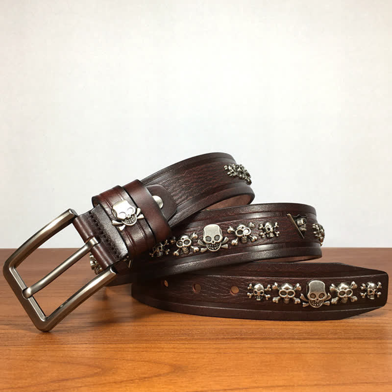 Punk Skull Shape Rivet Studded Leather Belt