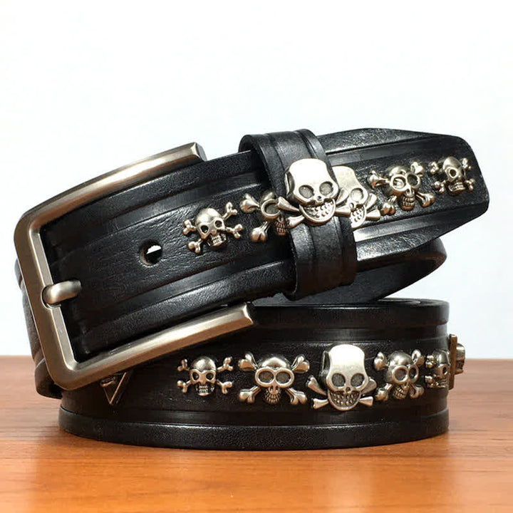 Punk Skull Shape Rivet Studded Leather Belt