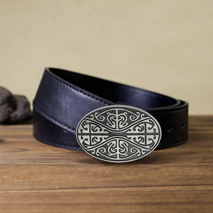 Men's DIY Celtic Cross Pattern Buckle Leather Belt