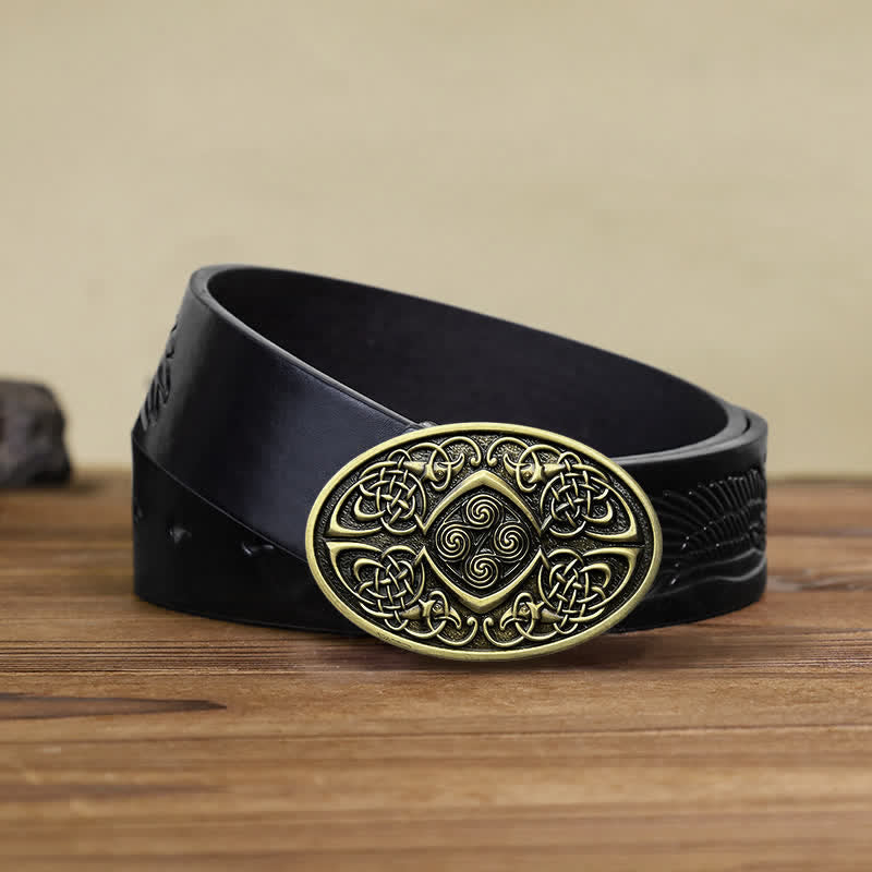 Men's DIY Viking Celtic Knot Buckle Leather Belt