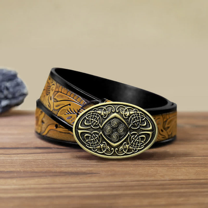 Men's DIY Viking Celtic Knot Buckle Leather Belt