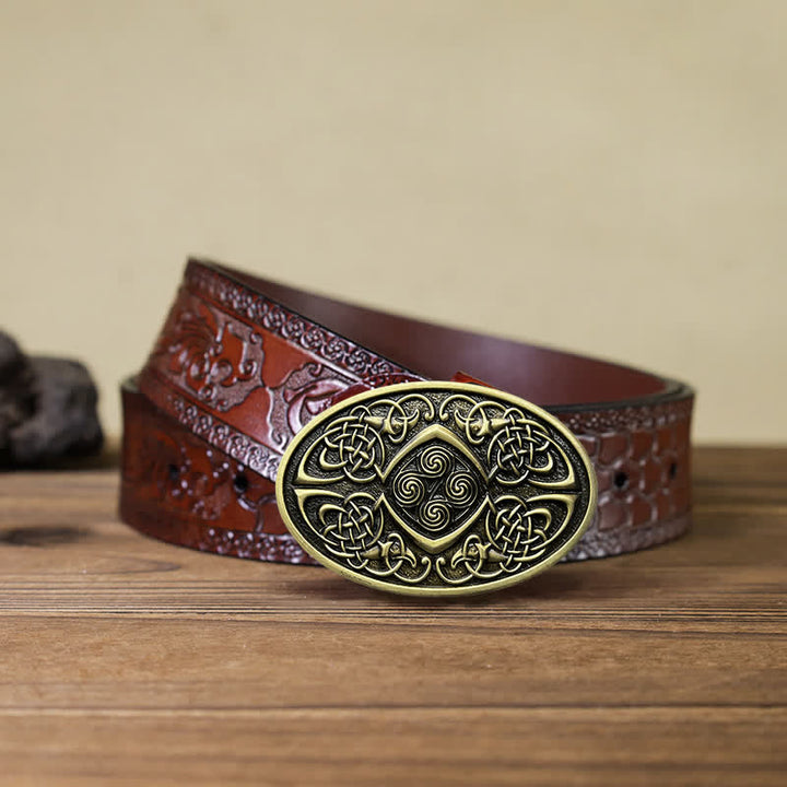 Men's DIY Viking Celtic Knot Buckle Leather Belt