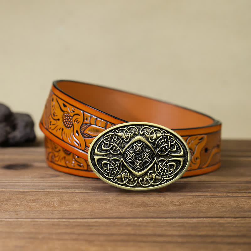 Men's DIY Viking Celtic Knot Buckle Leather Belt