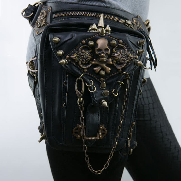 Gothic Retro Steampunk Skull & Studded Crossbody Waist Bag