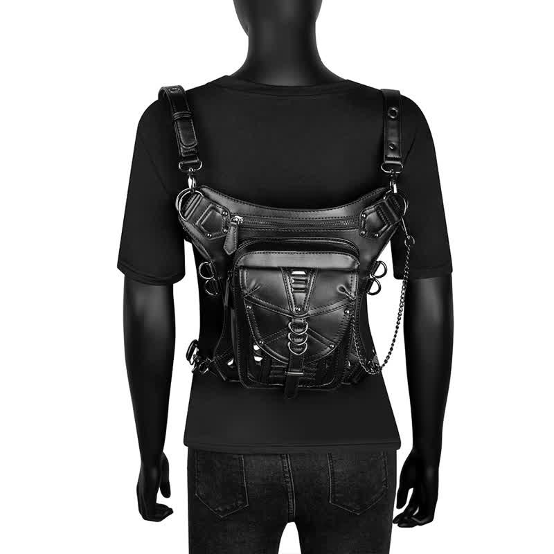 Black Motorcycle Punk Rivet Steampunk Waist Leg Bag