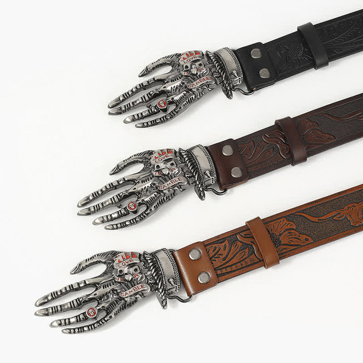 Men's Funky Skull Ghost Hand Bone Leather Belt