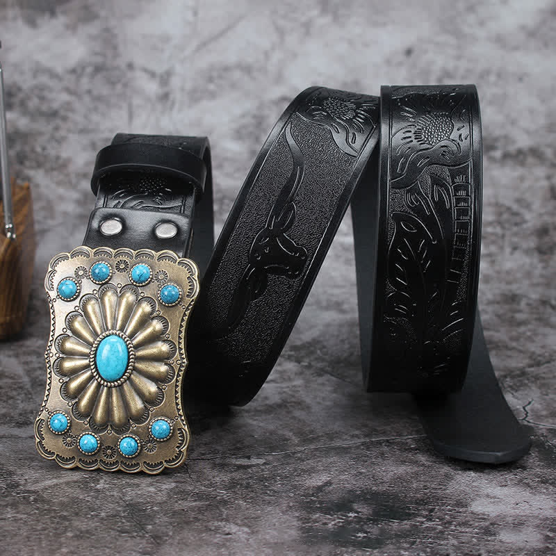 Men's Western Turquoise Stone Embellishment Leather Belt