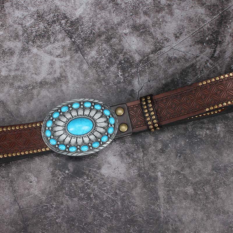 Men's Vintage Bohemia Turquoise Stone Leather Belt