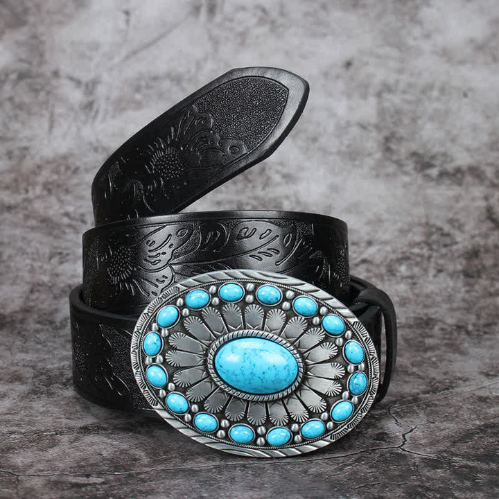 Men's Vintage Bohemia Turquoise Stone Leather Belt