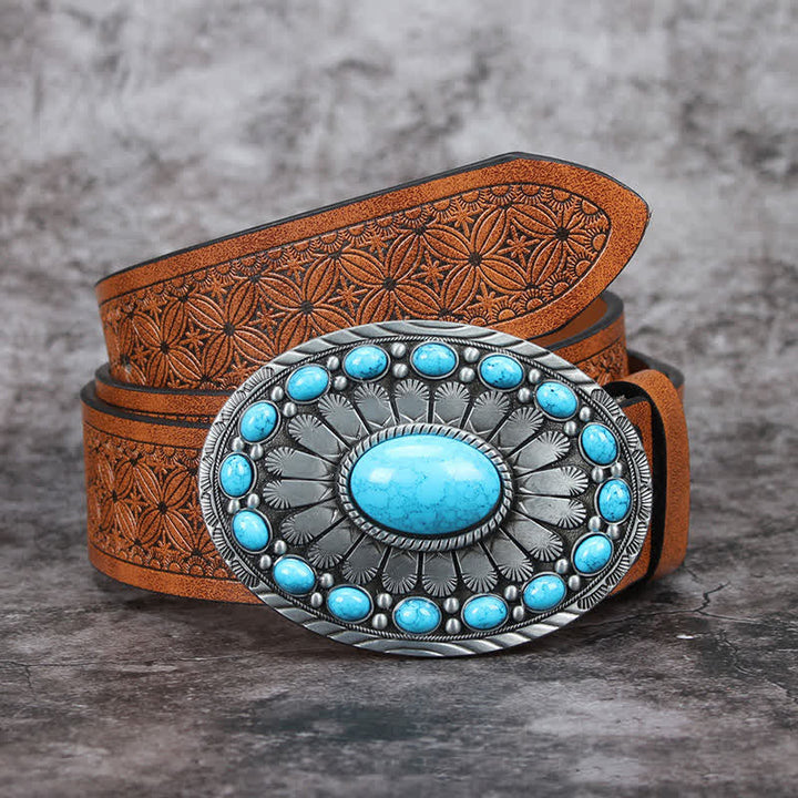 Men's Vintage Bohemia Turquoise Stone Leather Belt