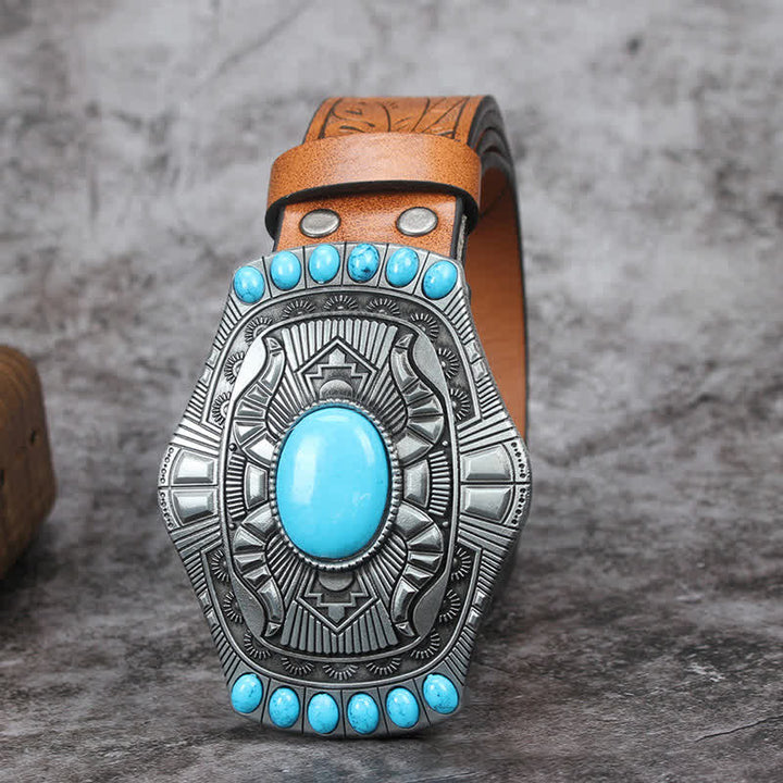 Men's Vintage Bohemia Turquoise Stone Leather Belt